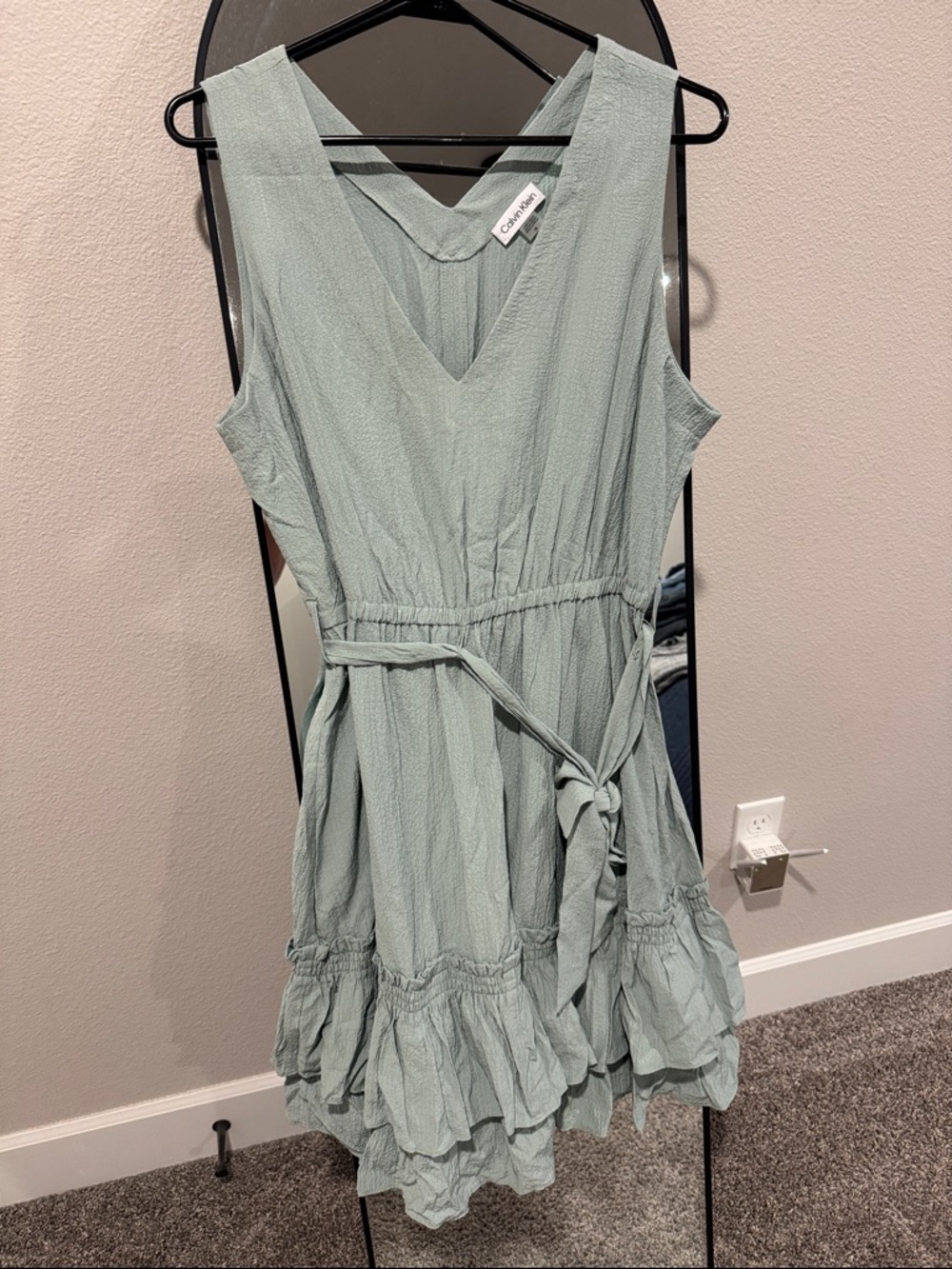Calvin Klein Light Sage Green Textured Dress